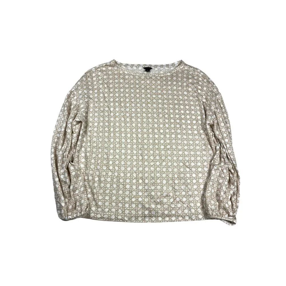 Ann Taylor Linen Boatneck Shirt Lattice Print Top Breathable Coastal Shirt M